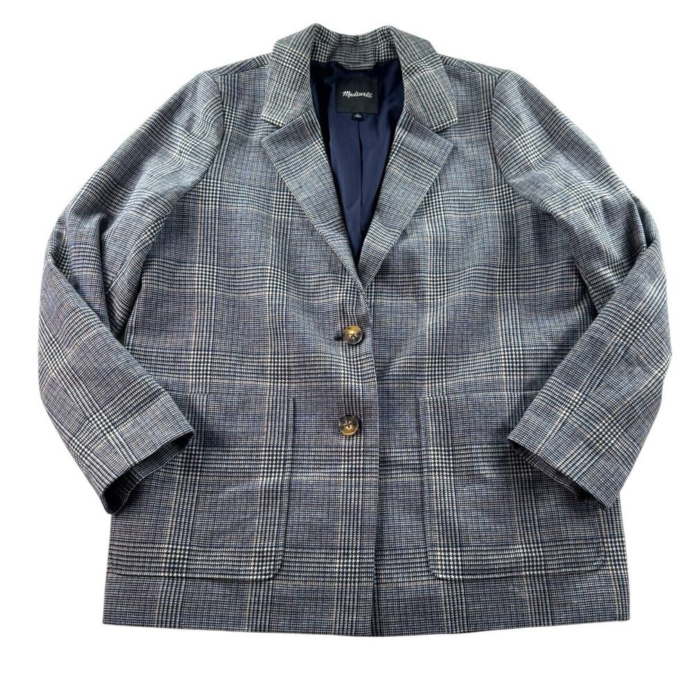 Madewell Dorset Blazer XL Plaid Oversized Wool Blend Jacket Navy Glen Academia